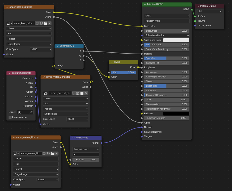 Principled BSDF Node setup to get shading in Blender similar to what you'd see in game